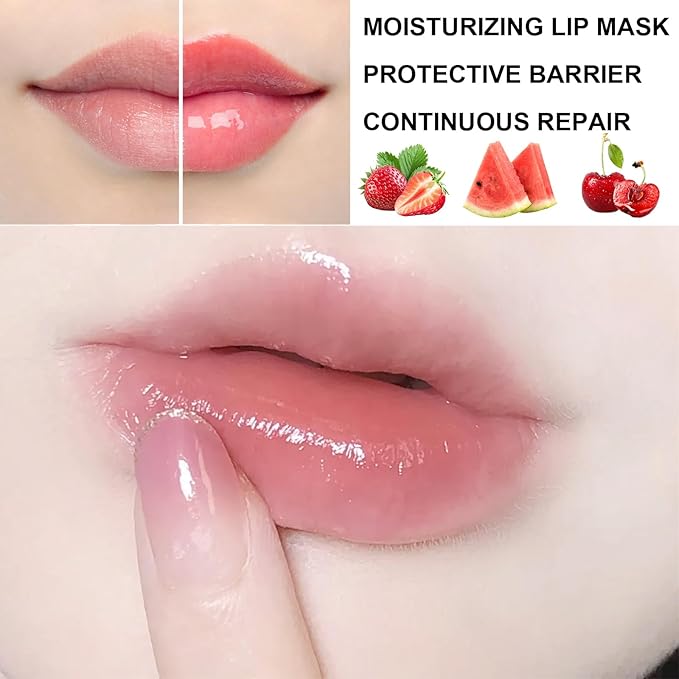3Pcs Lip Balm Honey Pot with Stick, Honey Strawberry Apple Moisturizing and Hydrating Sleeping Lip Mask, Day and Night Repair and Care, Improve Lip Color, Reduce Lip Lines (SET C)