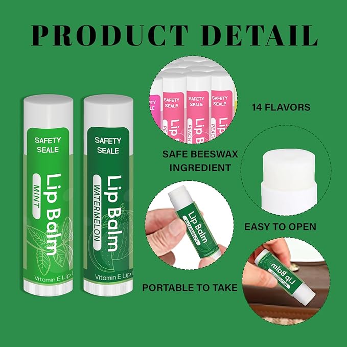 84 Pack Natural Lip Balm Bulk with Vitamin E and Coconut Oil - Moisturizing, Soothing, and Repairing Dry and Chapped Lips - 14 Flavors - Non-GMO