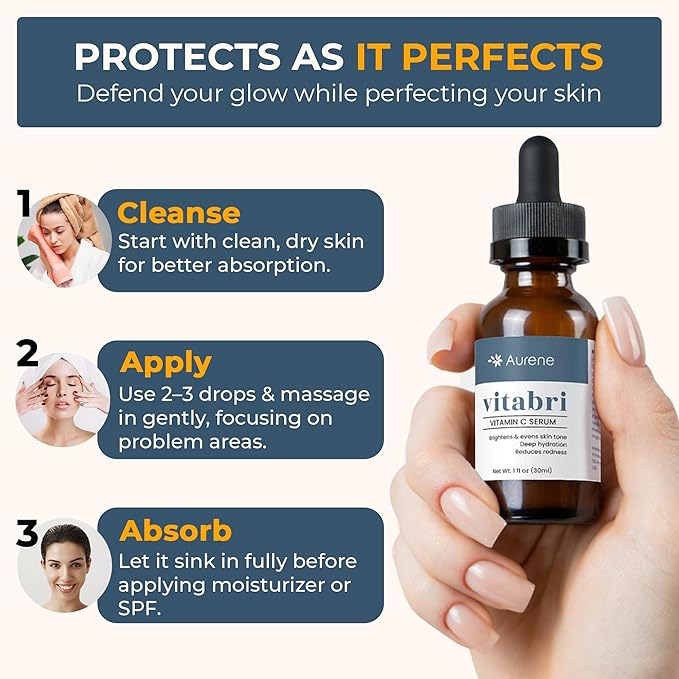 Vitabri Vitamin C Serum for Face – Brightening & Anti-Aging Formula with Vitamin C, Ferulic Acid & Botanicals – Hydrating Serum for Dark Spots, Tone & Fine Lines – 1 Fl Oz