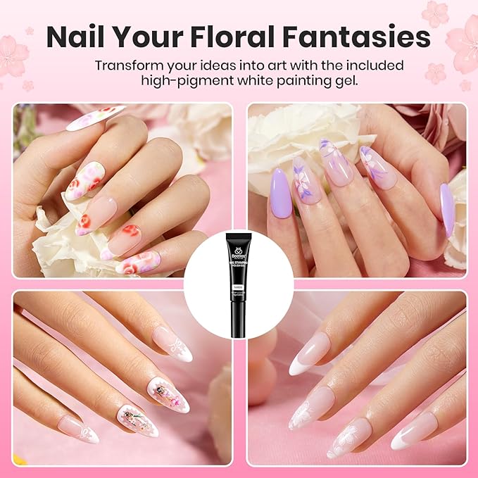 Beetles Nail Art Brushes Set for Gel Polish 3 Pcs Nail Art Design Pen and One White Painting Gel All-in-One Petal Brush Kit Flower DIY with Palette Dotting Manicure Tool Set