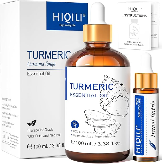 HIQILI 100ML Turmeric Oil for Face Skin Care, Aromatherapy,100% Pure, Use After Dilution- 3.38 Fl Oz