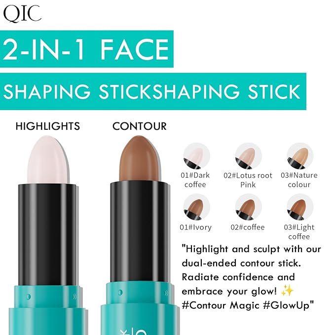 2-in-1 Contour & Highlighter Stick - Dual-Ended, Waterproof, Long-Lasting, for All Skin Tones (01# Ivory + Dark coffee)