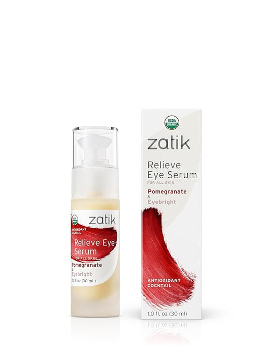 Zatik Naturals - Relieve Eye Serum with Pomegranate and Eyebright Antioxidant, USDA Certified Organic, Rekindle and Elevate Youthfulness Around Thin Areas of the Eyes, 1.0 fl oz, 30ml