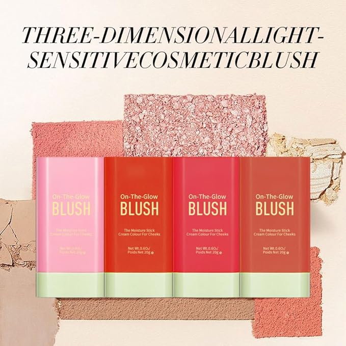 3-in-1 Cream Blush Stick for Cheeks Lips Eyes, Waterproof Natural Finish Tinted Makeup Stick, Hydrating Multi-Use Blush Balm