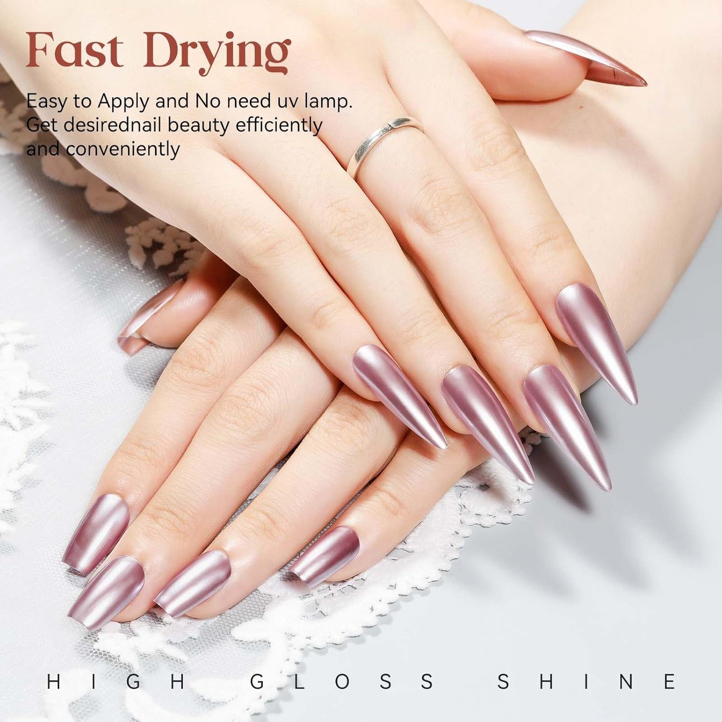 MIZHSE Pink Mirror Nail Polish, Quick Dry Metallic Nail Polish, Air Dry Fast Chrome Nail Lacquer Bright Color Oil-based Nail Art Manicure DIY Home