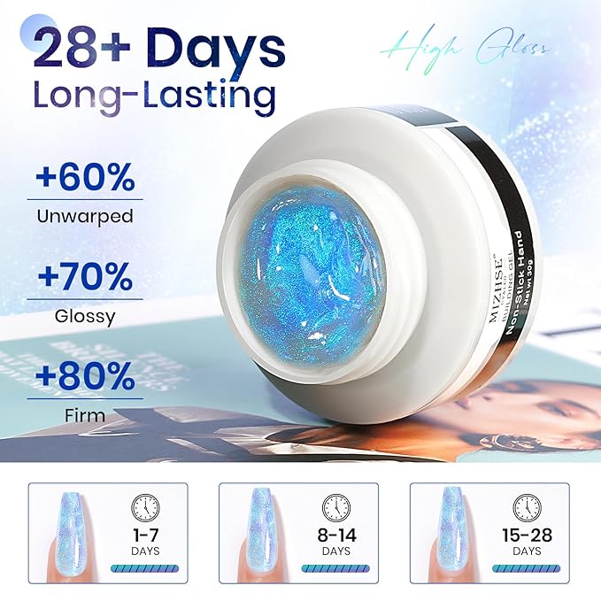 MIZHSE 2PCS Solid Builder Gel for Nails Kit: 30g/1oz Clear & Aurora Hard Gel for Nail with Nail Forms 3D Mold Soak off U V Builder Extension Gels for Women