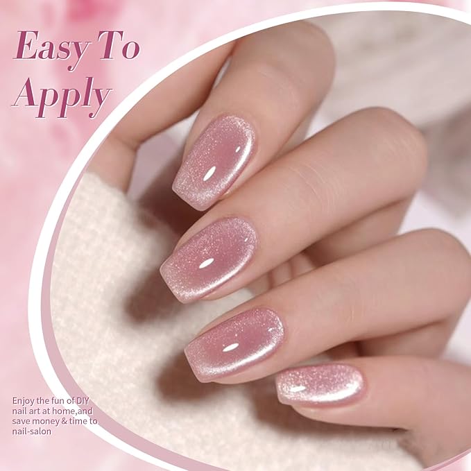 Born Pretty Cat Magnetic Eye Gel Nail Polish Jelly Pink Moonlight Crystal Glass Cat Magnetic Shimmer Glitter Holographic Nail Polish Salon Gel Manicure and Nail Art DIY at Home 7ML 6PCS