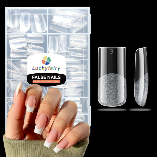 Nail Tips Square: 504pcs Pre-etched Square Press on Nails Clear Full Cover Fake Nails for French Nail Extension Salon Home DIY 12 Sizes Gel Tips