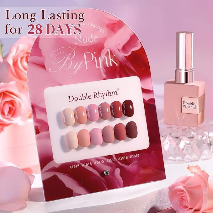 Double Rhythm 6 Pcs 15 ML Gel Polish Set Same Color Same Bottle Soak Off Gel Polish Kit Nail Art Manicure Salon DIY at Home for Women (Burgundy Red Nude Pink Purple Beige-T6-3)
