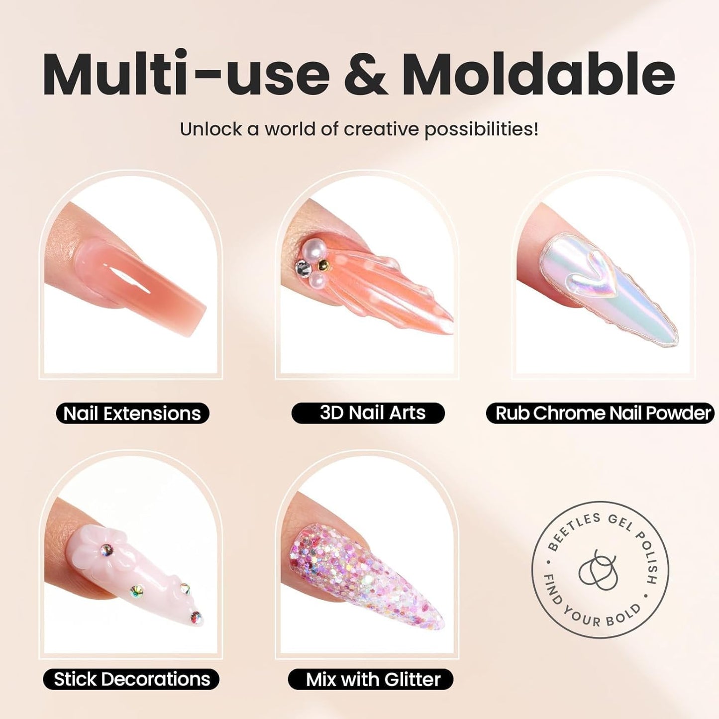 Beetles Solid Builder Nail Gel 1 oz White 3D Sculpting Gel for Nail Art Non-Sticky Extension with Rhinestones & Pearls and Rhinestones Glue Double-Head Pen DIY Salon Home for Women