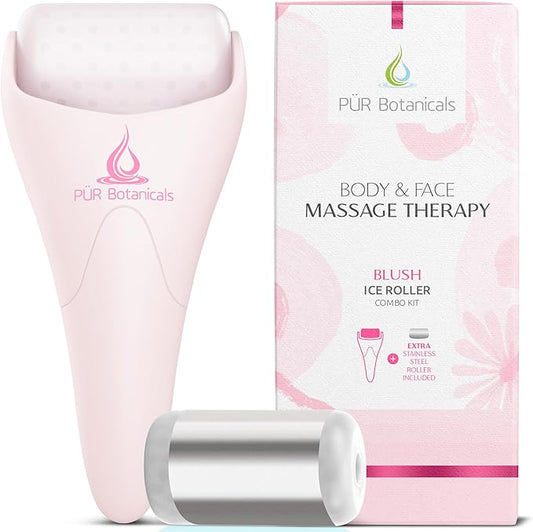 Ice Roller Face Massager 2 in 1 Set- Therapeutic Cooling to Naturally Tone & Tighten | Brighten Complexion and Reduce Wrinkles, Under Eye Puffiness | Facial Cool Ice Rollers for Migraine + Pain Relief