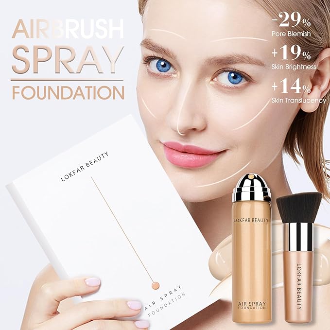 AirBrush Foundation Spray, Silky Mist Foundation Spray Makeup Set with Brush, Full Coverage Foundation for Smooth Radiant Finish, Formula Breathable Lightweight Hydrating | #A01 Ivory