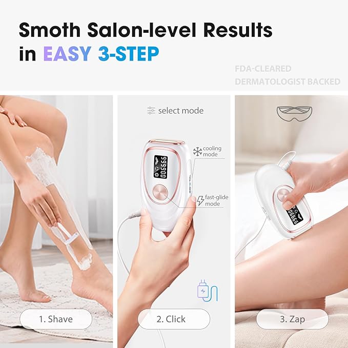 IPL Laser Hair Removal Device for Women & Men - Home 45°F Ice-Cooling Contact for Painless & Long-Lasting Results, 86% Hair Reduction in 3 Weeks for Full Body & Bikini Line, White