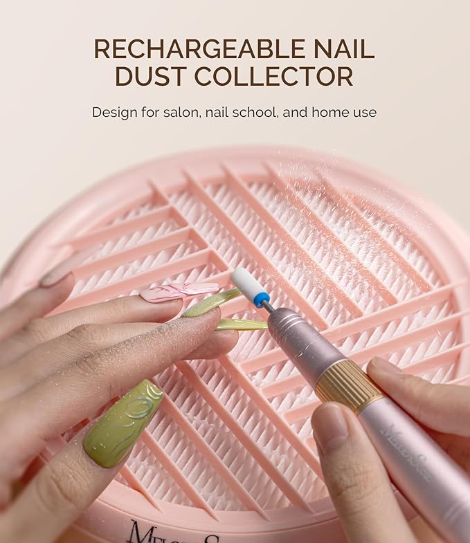 MelodySusie Cordless Nail Dust Collector,Compact Vacuum Fan Rechargeable Dust Collector with Reusable Filter,SProR Powerful Dust Suction Machine for Acrylic Gel Polish Manicure Pedicure at Salon&Home