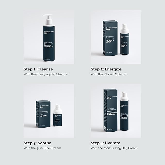 Nordisk Element Vitamin C Face Serum for Men, Anti-aging formula, Improve Appearance of Dark Spots, Tone, Fine Lines & Wrinkles, with Natural Vitamin C & Hyaluronic Acid, 1 Fl Oz