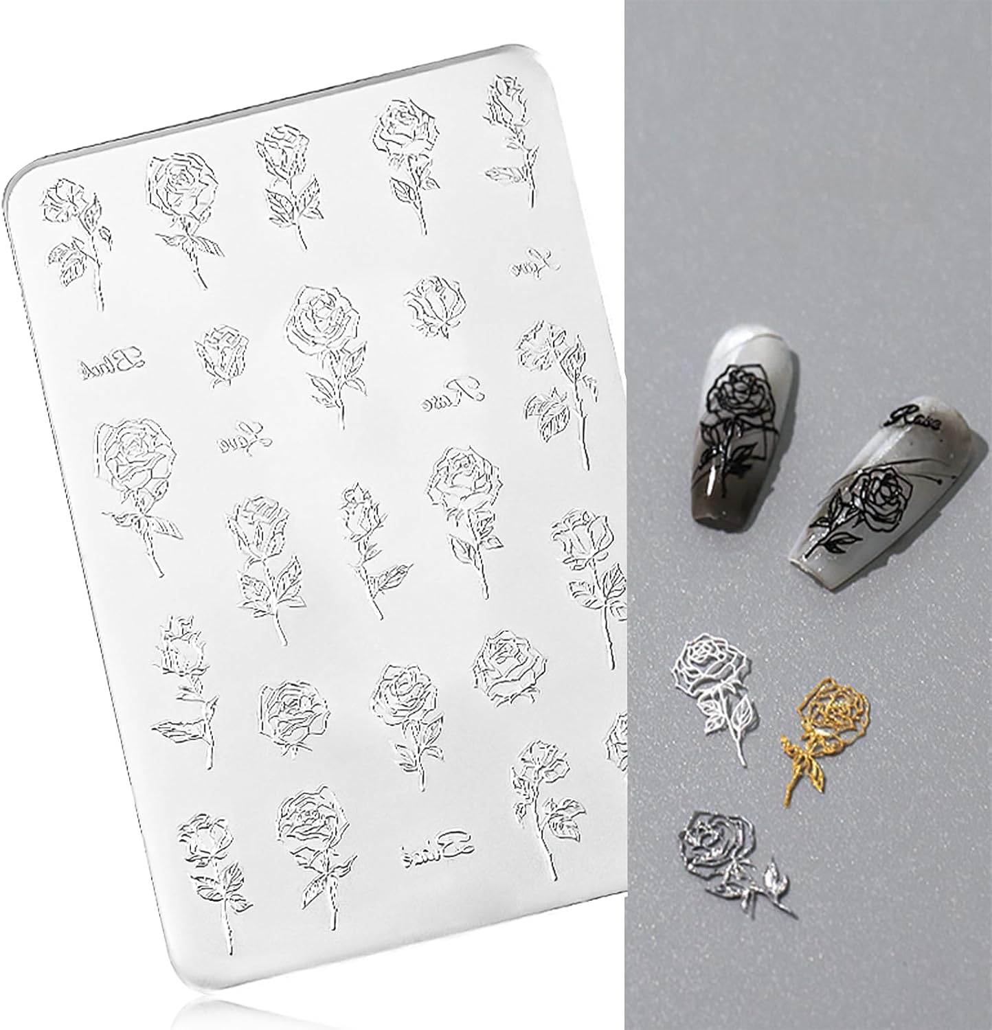 Nail Art Silicone Mold, Rose Nail Decoration Silicone Mold, 3D Nail Art Carving Mold Templates for Precise Embossed Pattern, Nail Tools Nail Charms for Acrylic Nail DIY Craft