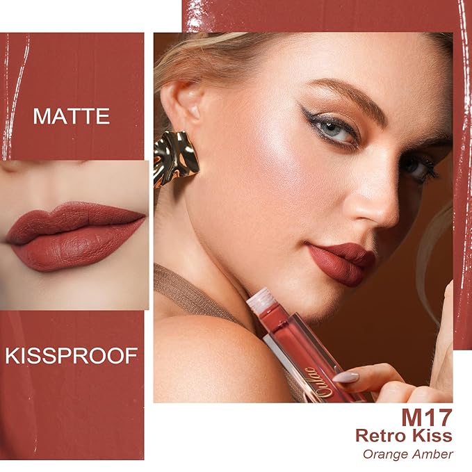 Oulac Matte Liquid Red Lipstick, Orange Tone, Long Lasting, Waterproof, No Transfer, Creamy High Pigmented Formula with Vitamin E, Vegan & Cruelty-Free