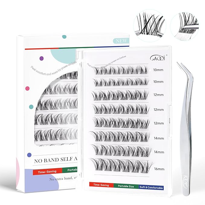 GAQQI Self Adhesive Eyelashes Clusters, No Glue Lash Clusters 10-16mm Wispy & Wet Cluster Lashes, No Band Press On Lashes, More Comfortable & Stronger Hold (Rabbit）