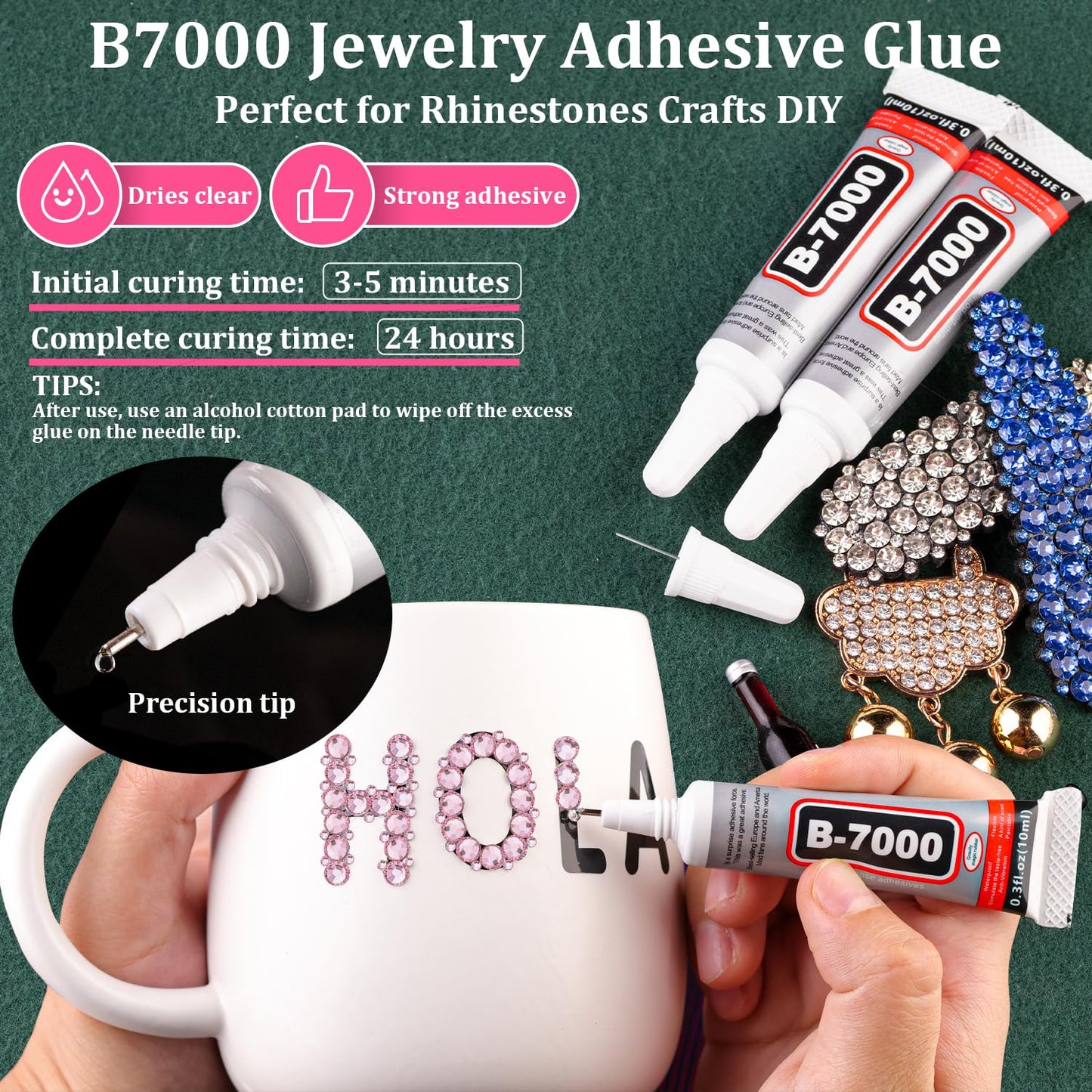 Resin Rhinestones for Crafting with B7000 Jewelry Glue, 2 Boxes Light Pink Flatback Crystals with 3Pcs 10ml Glue for Bedazzling Crafts DIY Nail Art Makeup, Gems for Clothing Shoes