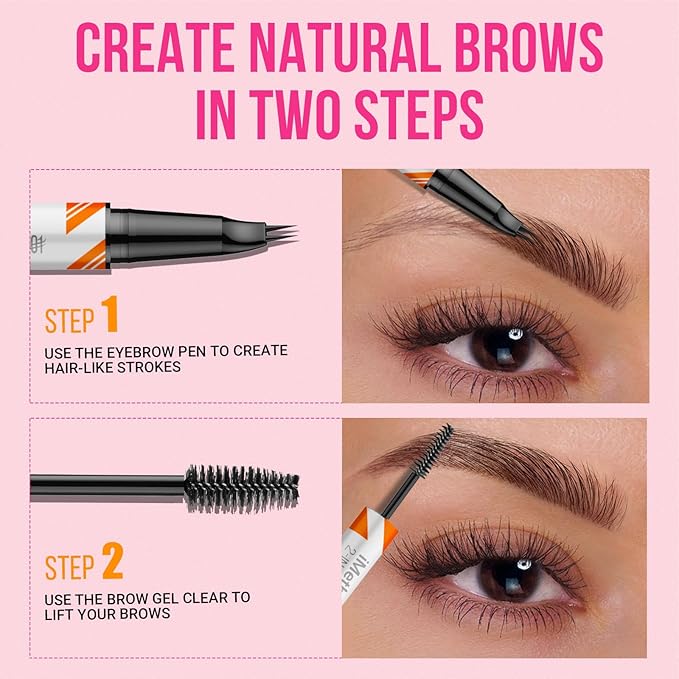 iMethod Curved Eyebrow Pen and Brow Gel Clear - Eyebrow Pencils for Women with Natural Hair Like Strokes, Eyebrow Makeup for All-Day Defined, Waterproof, Smudge-proof, Brown