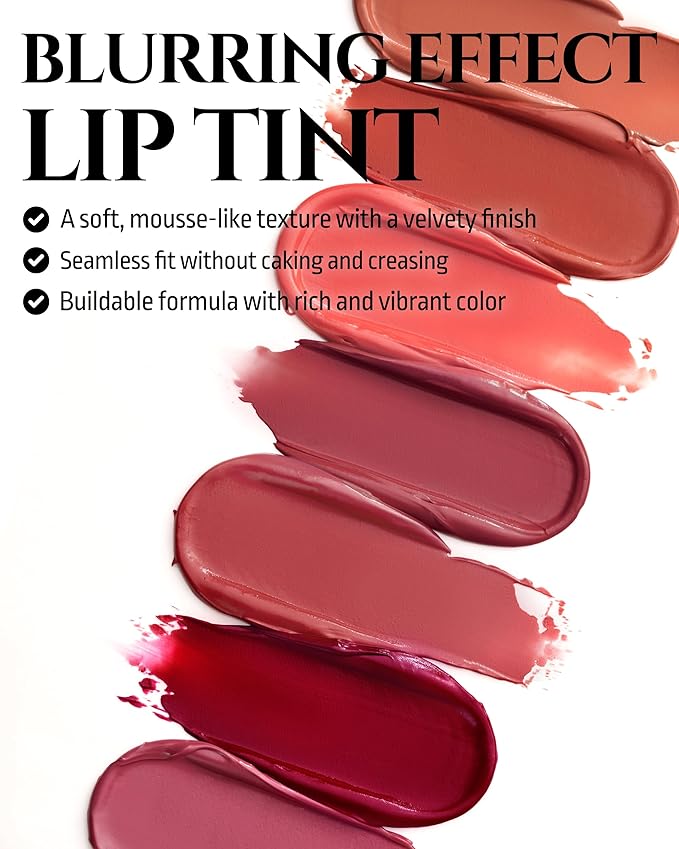 HEVVYMAKEUP Blurring Effect Lip Tint - Airy Velvet Matte Lips - Vegan, Longwear, Vibrant, Buildable Creamy Soft Texture - Korean Lip Makeup, Sweet Rosy, 0.13 fl.oz.