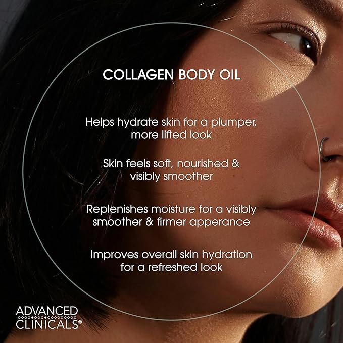 Advanced Clinicals Hydrating Collagen Oil For Body & After Shower | Visible Anti Aging Moisturizing Collagen Body Oil For Women & Men Helps Soften Appearance Of Crepe Skin & Wrinkles, 3.8 Fl Oz