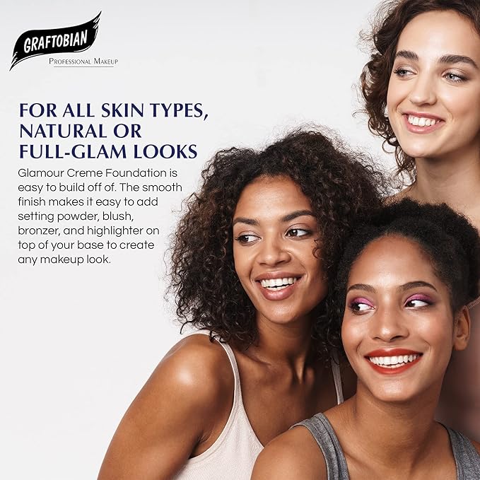 Graftobian HD Glamour Crème Foundation 1/2oz, Weightless Full Coverage Makeup, 65 Inclusive Shades, For All Skin Types, Natural or Full-Glam Looks, For Professionals and Beginners, Glamour Girl