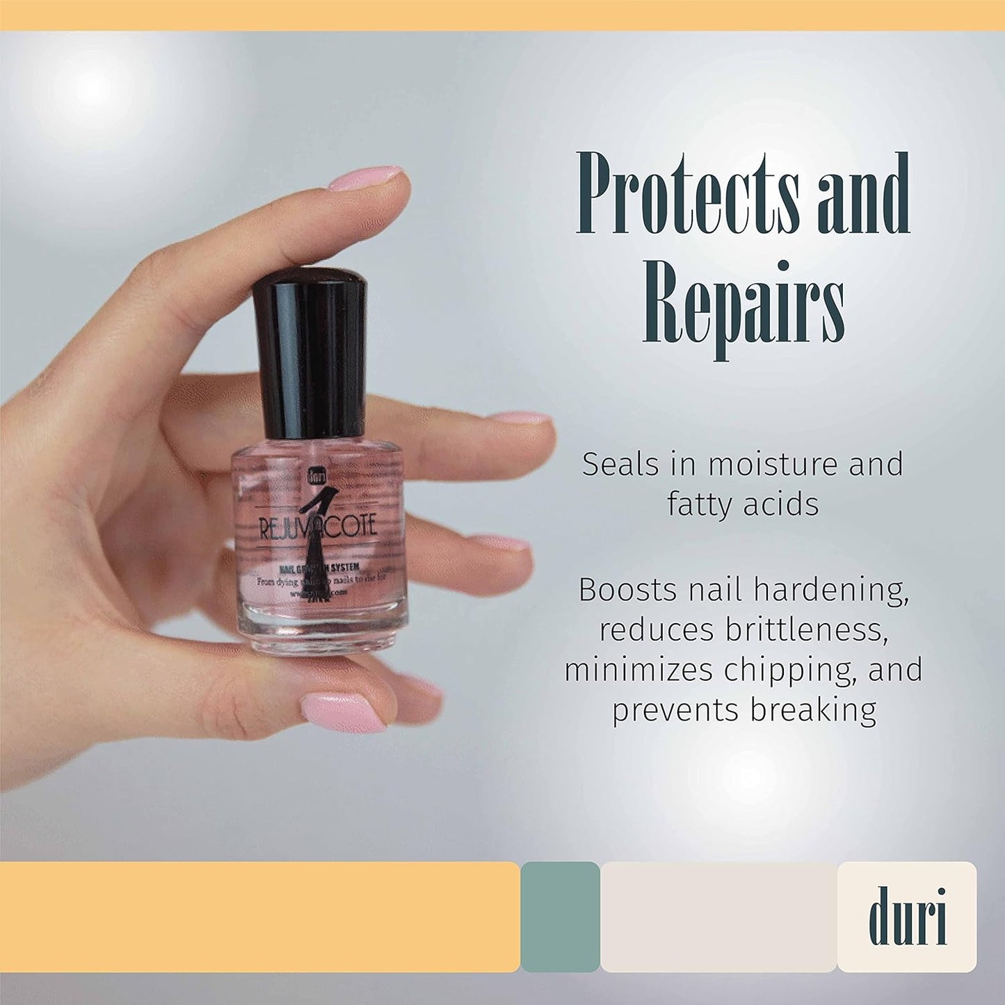duri Rejuvacote 1 Nail Growth System - Original Maximum Strength Formula - Nail Strengthener and Nail Growth - Base and Top Coat - Pack of 2-0.45 fl. oz.