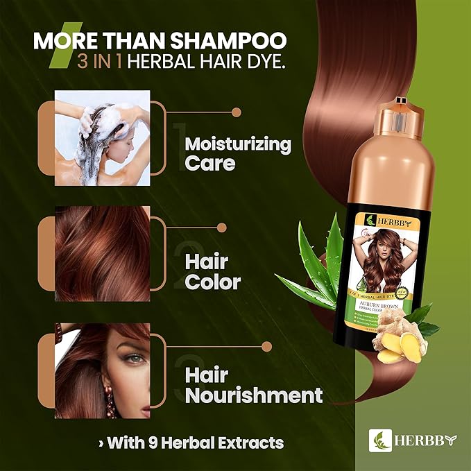 Hair Color Shampoo for Gray Hair Coverage&Color Transform with 9 Herbal Extracts –Long Lasting(6-8 Weeks),Shiny,Evenly Colored,Instant Hair Dye Shampoo&Conditioner,500 Ml (AUBURN BROWN COLOR)