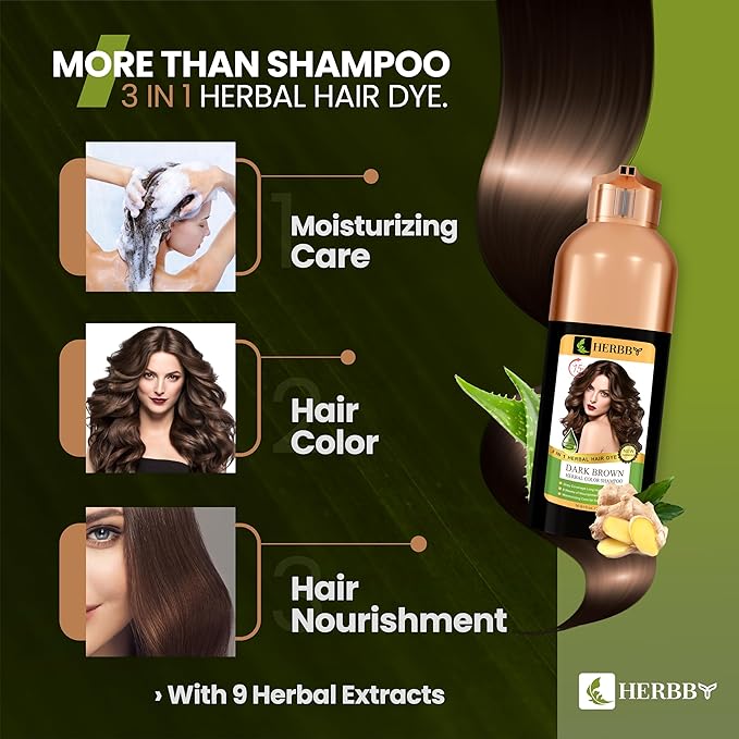 Hair Color Shampoo for Gray Hair Coverage&Color Transform with 9 Herbal Extracts –Long Lasting(6-8 Weeks),Shiny,Evenly Colored,Instant Hair Dye Shampoo&Conditioner, 500 Ml (DARK BROWN COLOR)