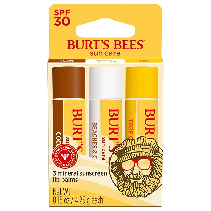 Burt’s Bees SPF 30 Lip Balm Mothers Day Gifts for Mom, Island Getaway - Coco Loco, Beaches & Cream, Tropic Like It's Hot, Water-Resistant Sun Care, Natural Origin Lip Treatment, 3 Tubes, 0.15 oz