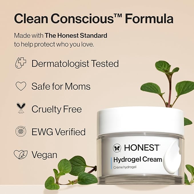Honest Beauty Hydrogel Cream with Hyaluronic Acid | Lightweight, Moisturizing Water Cream | Gentle for Sensitive Skin, Fragrance Free, Vegan | 1.7 fl oz