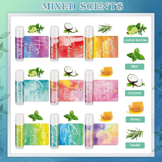 Fumete 50 Sets Christian Lip Balms Bulk Gift for Women Religious Bible Verse Lip Balm Faith Inspirational Scripture Gifts for Church Party Favor Friend Teacher Coworker