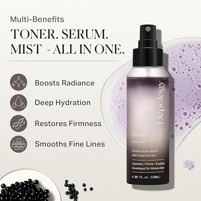 depology Glowing Spray Serum, Hydrating & Firming Facial Mist, Radiance Skin, Smooths Fine Lines and Wrinkles, Face Mist with Hyaluronic Acid & Collagen, Facial Spray for All Skin Types, 4.06 Fl Oz.