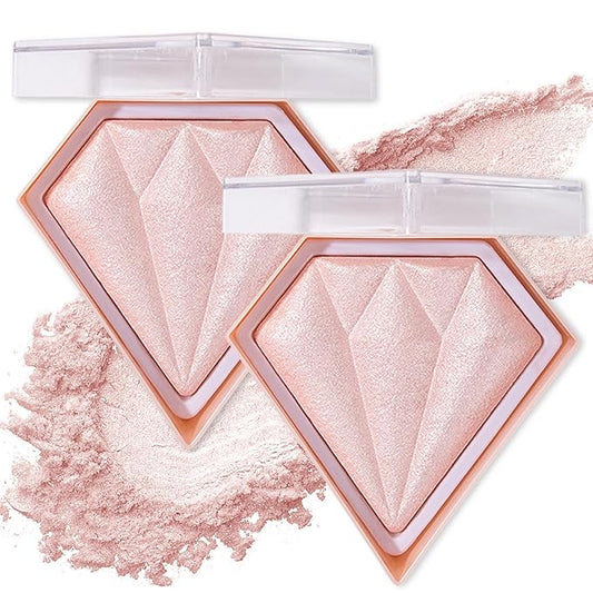 2PCS Fairy Pink Highlighter Makeup Palette Face Powder Highlighters Iluminadores De Maquillaje Shimmer Glitter Diamond Highlighter Blush Powder Makeup Palette