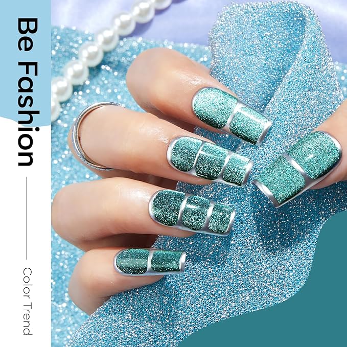 modelones Cat Eye Gel Nail Polish Set, 6 Colors Holographic 9D Glassy Cat Eye Glitter Gel Polish Set Black Blue Purple Green Nail Polish Kit with Magnet Soak Off LED Nail Art DIY Salon Gift