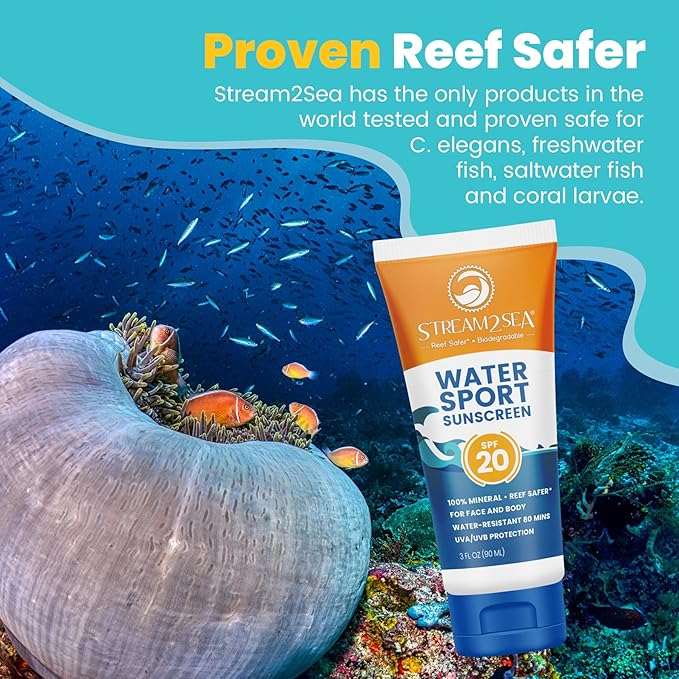 STREAM 2 SEA SPF 20 Mineral Sunscreen Biodegradable and Reef Safe, 1 Fl oz Pack of 3 Travel Size Paraben Free Non Greasy, Moisturizing Mineral Sunscreen For Face, Body Protection Against UVA and UVB