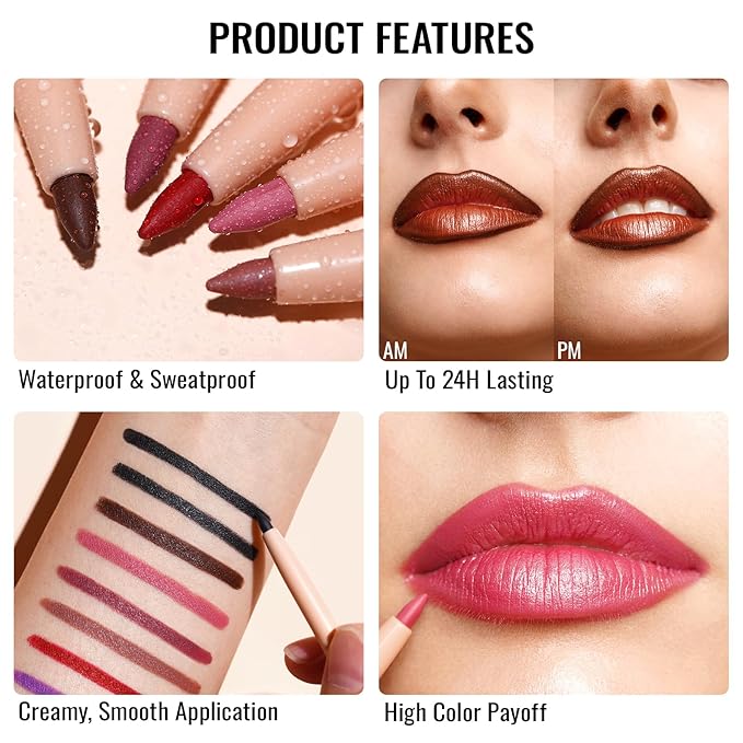 Oulac Lipstick & Lipliner Set 3PCS High Impact Lipcolor with Moisturizing Formula, Vegan Beauty, Full-Coverage Lip Color, Gift Lipstick for Women, LL09+15+D02