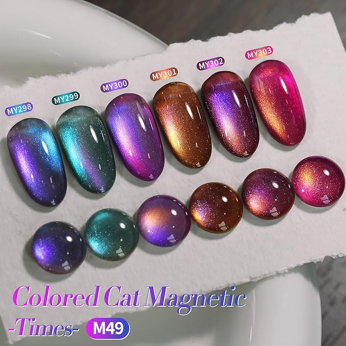 Born Pretty Magnetic Gel Nail Polish Set,Purple Blue Cat Magnetic Eye Gel Jelly Glass Crystal Magnetic Gel Polish Nail Art Manicure Kit 6PCS