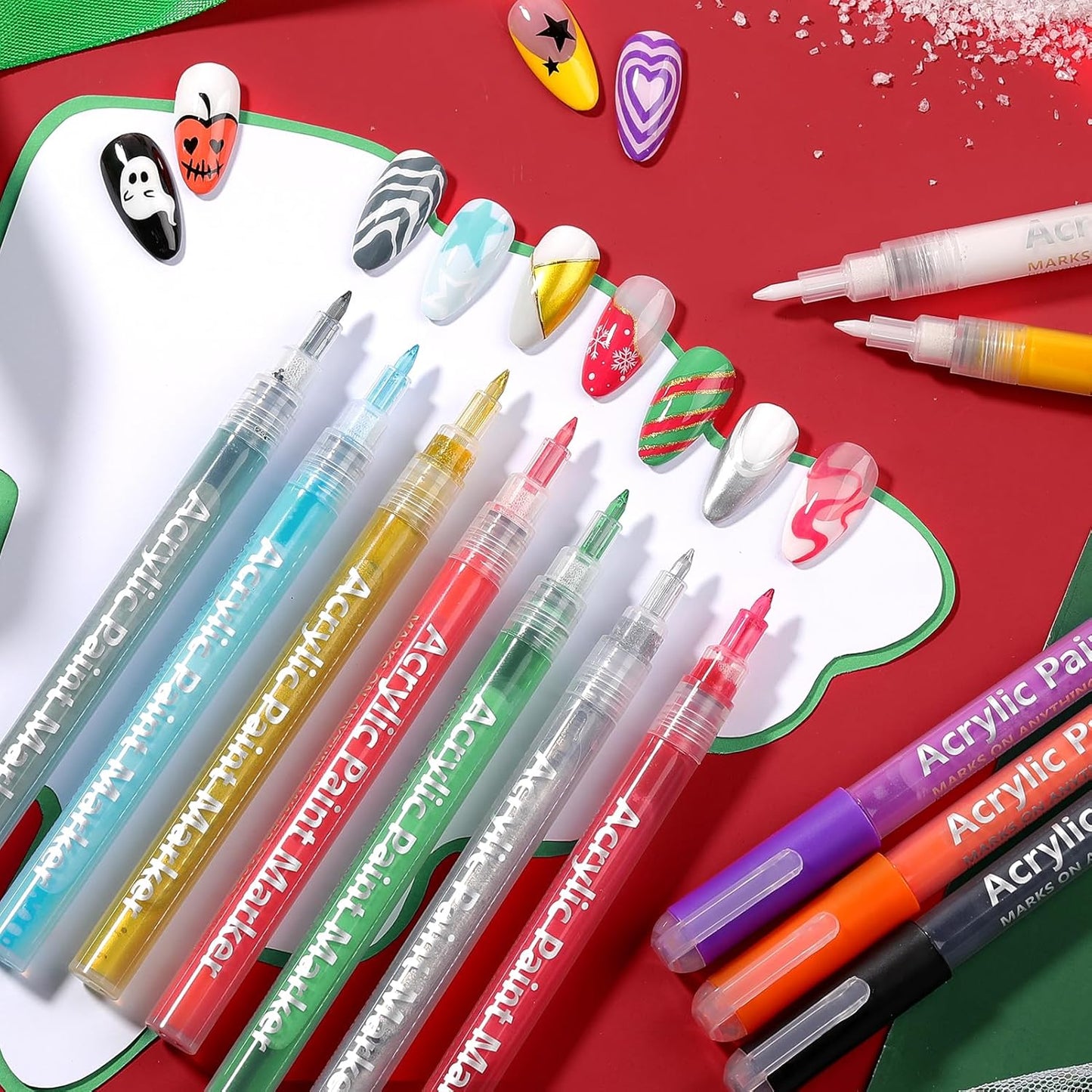 Born Pretty 12 Colors Nail Art Pens Set, Halloween Black White Orange Purple Colors 3D Acrylic Nail Polish Pens Quick Dry Nail Markers for Halloween Drawing Painting Dotting Pen DIY Manicure Tools