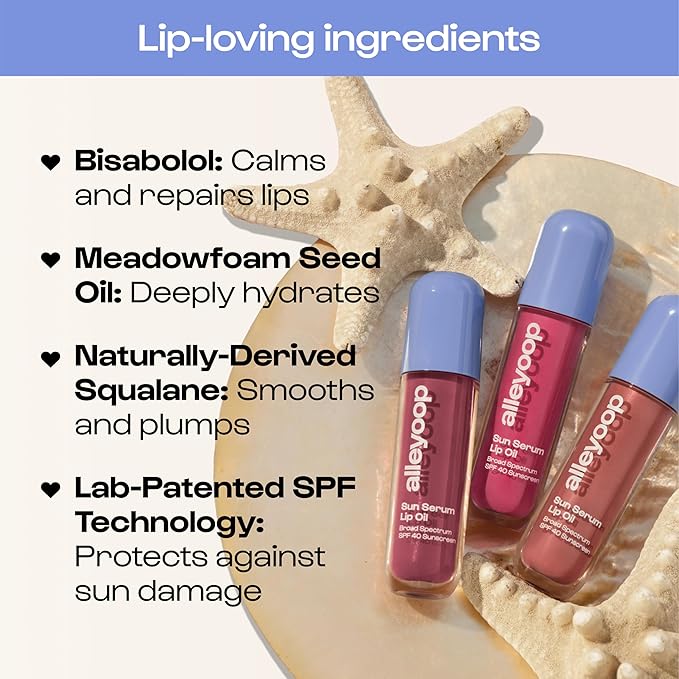 ALLEYOOP Sun Serum Lip Oil SPF 40 – Tinted Lip Oil with SPF, Hydrating Tinted Lip-Moisturizer for Women, Lips Sunscreen for Cracked Lips, Smooths & Soothes, Vegan, Travel-Friendly, Daylight
