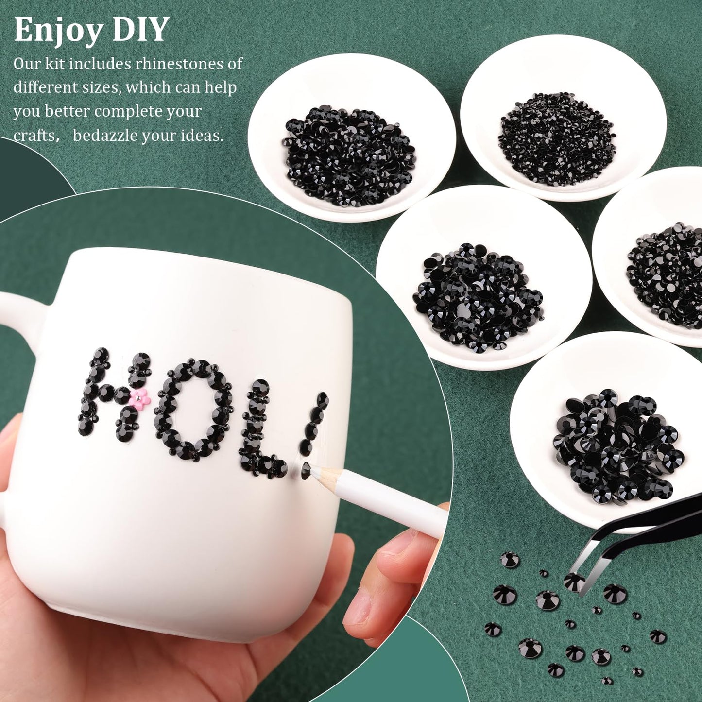 Resin Rhinestones for Crafting with B7000 Jewelry Glue, 2 Boxes Black Flatback Crystals with 3Pcs 10ml Glue for Bedazzling Crafts DIY Nail Art Makeup，Non Hotfix Gems for Clothing Shoes