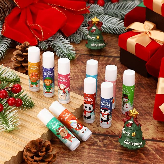 50 Pcs Cute Christmas Lip Balms Gifts Bulk Christmas Stocking Stuffers Holiday Treat Gifts Goodie Christmas Party Supplies for Girls Kids Women Men