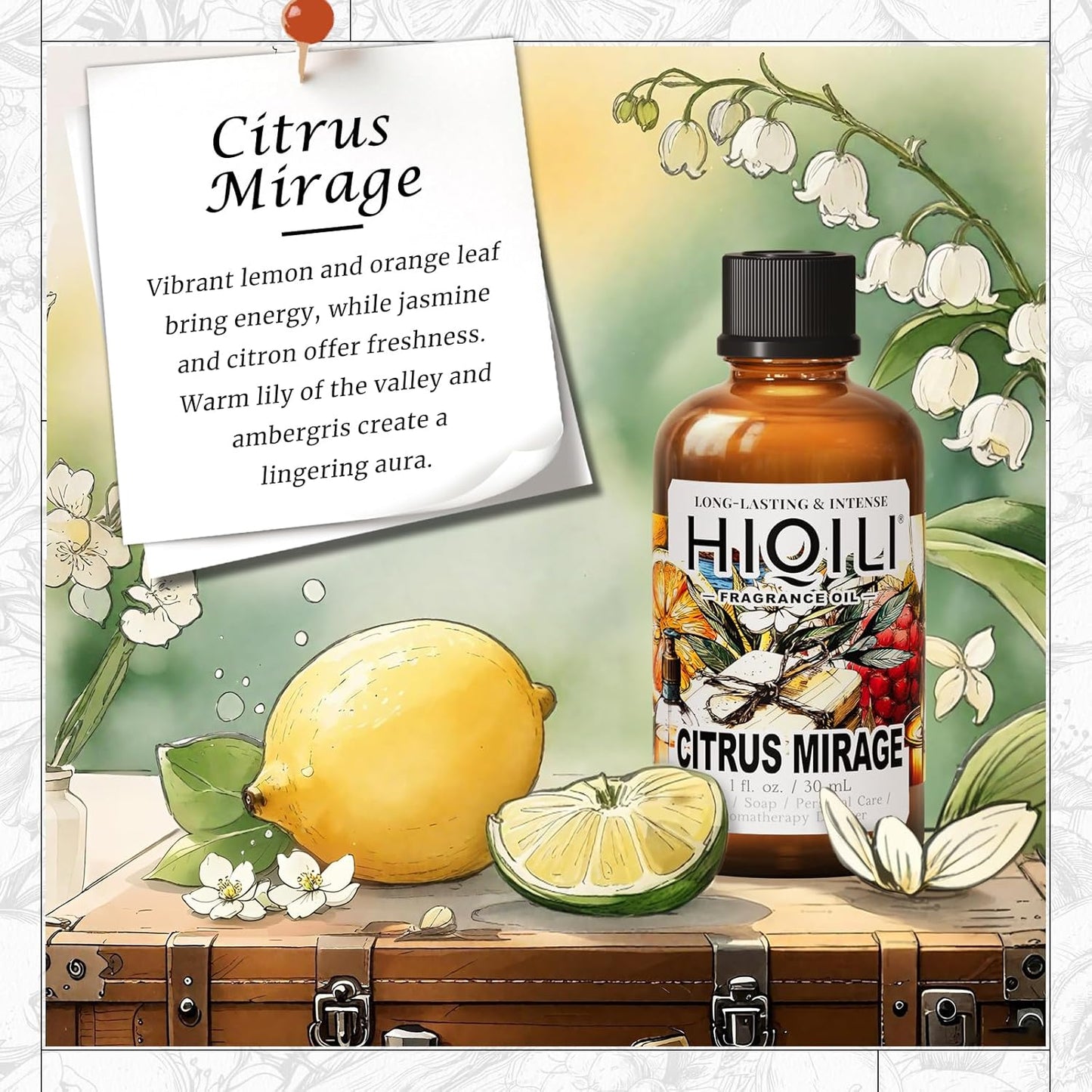 HIQILI Citrus Mirage Fragrance Oil for Candle & Soap Making, Perfect for Scent Diffuser & Humidifier, DIY Multi-Use Cleaner - 1 Fl Oz