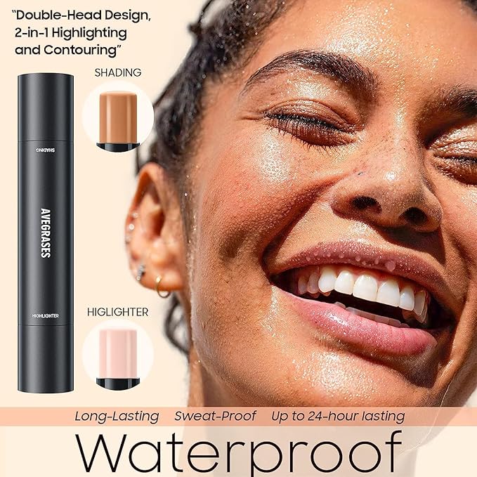 2023 Upgrade Contour Stick, 2 Colors Double-end Contour Highlighter Stick Contour Stick Face Highlighter Contour Makeup Contouring Sticks Cream Concealer (Lotus, Light Brown)