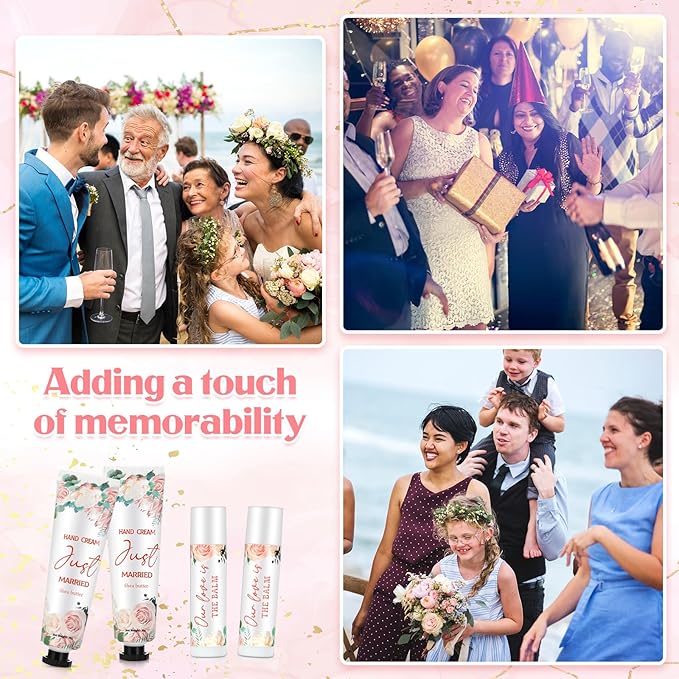 25 Set Wedding Lip Balms and Hand Cream Gift Set Include 25 Moisturizing Hand Care Cream 25 Lip Balms with Thank You Cards and Bags Bridesmaid Gift Set for Bridal Shower Wedding(Floral)