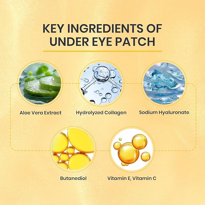 24k Gold Under Eye Patches for Puffy Eyes (7 Pairs) – Gold Foil Under Eye Masks for Dark Circle with Betaine, Hyaluronic Acid – Skincare Eye Bags Patches Treatment for Men & Women