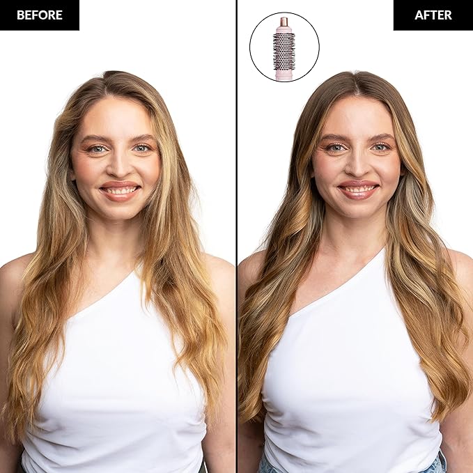 FoxyBae Super Styler Pro Interchangeable 5 in 1 Hair Styler Wand Curling Iron Set - w/Drying Cylinder, Ceramic Blowout & Round Brushes, 2 Auto-Wrap Curlers - Frizz-Free, Smooth Hair [Blush]