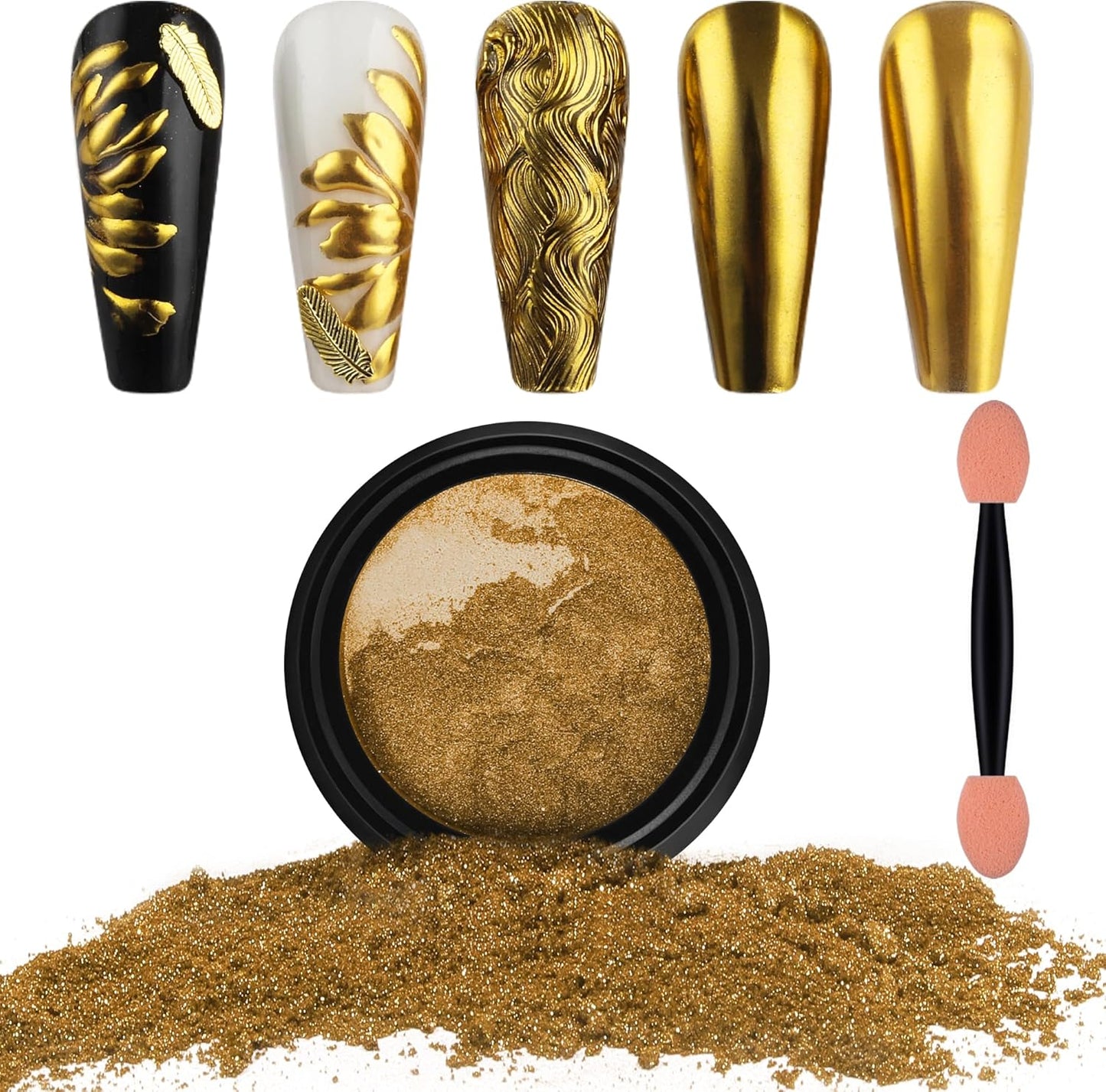 Artdone Chrome Nail Powder, Gold Iridescent Aurora Powder Metallic Mirror Effect Pigment Pearlescent Mermaid Pigment Pearl Glitter Dust Kit, Nail Art Decoration, Resin Craft