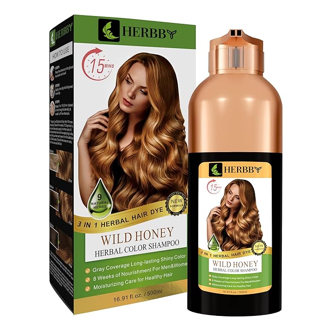 Hair Color Shampoo for Gray Hair Coverage&Color Transform with 9 Herbal Extracts –Long Lasting(6-8 Weeks),Shiny,Evenly Colored,Instant Hair Dye Shampoo&Conditioner, 500 Ml (WILD HONEY COLOR)